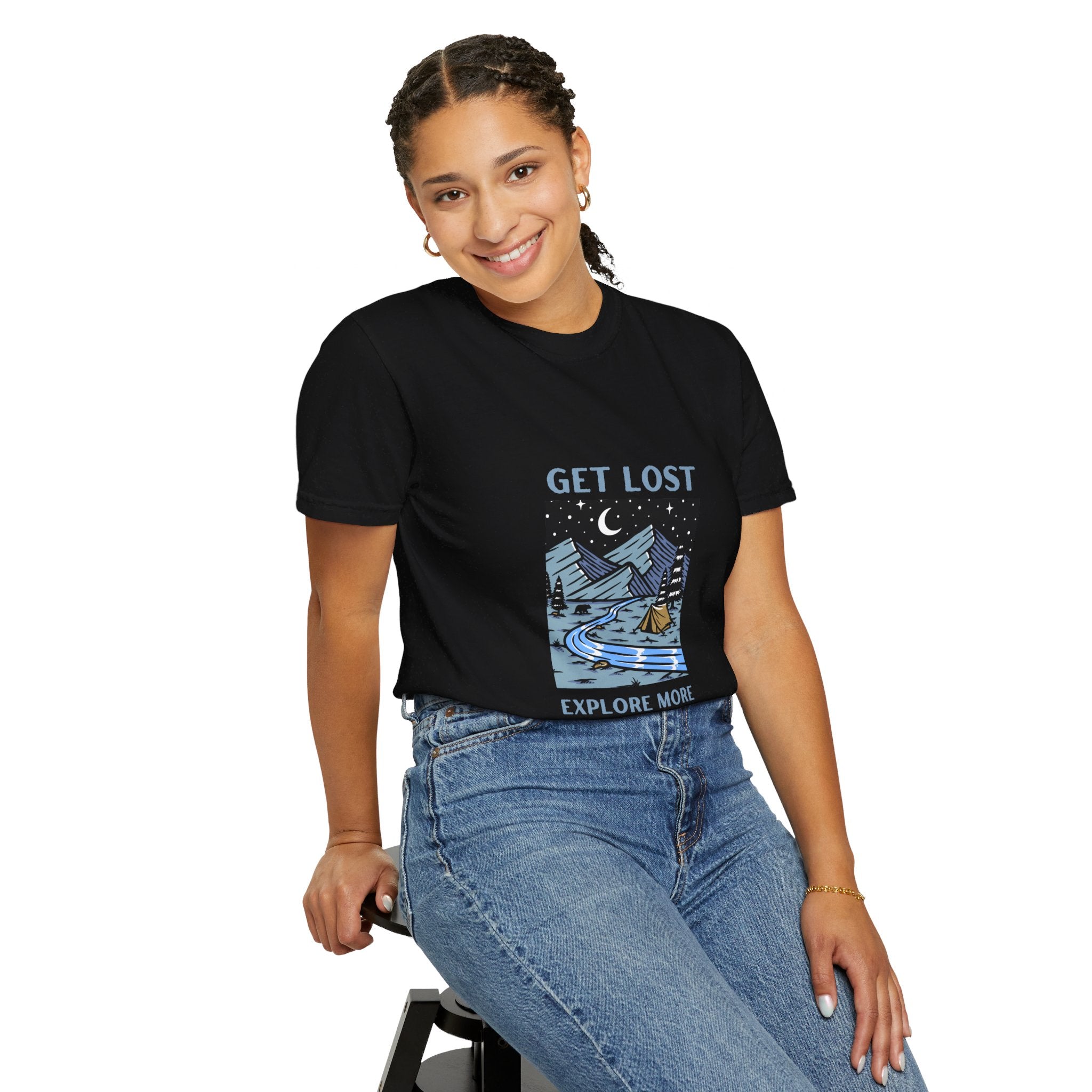 Blue and Black Dark & Trendy Travel and Adventure T-Shirt