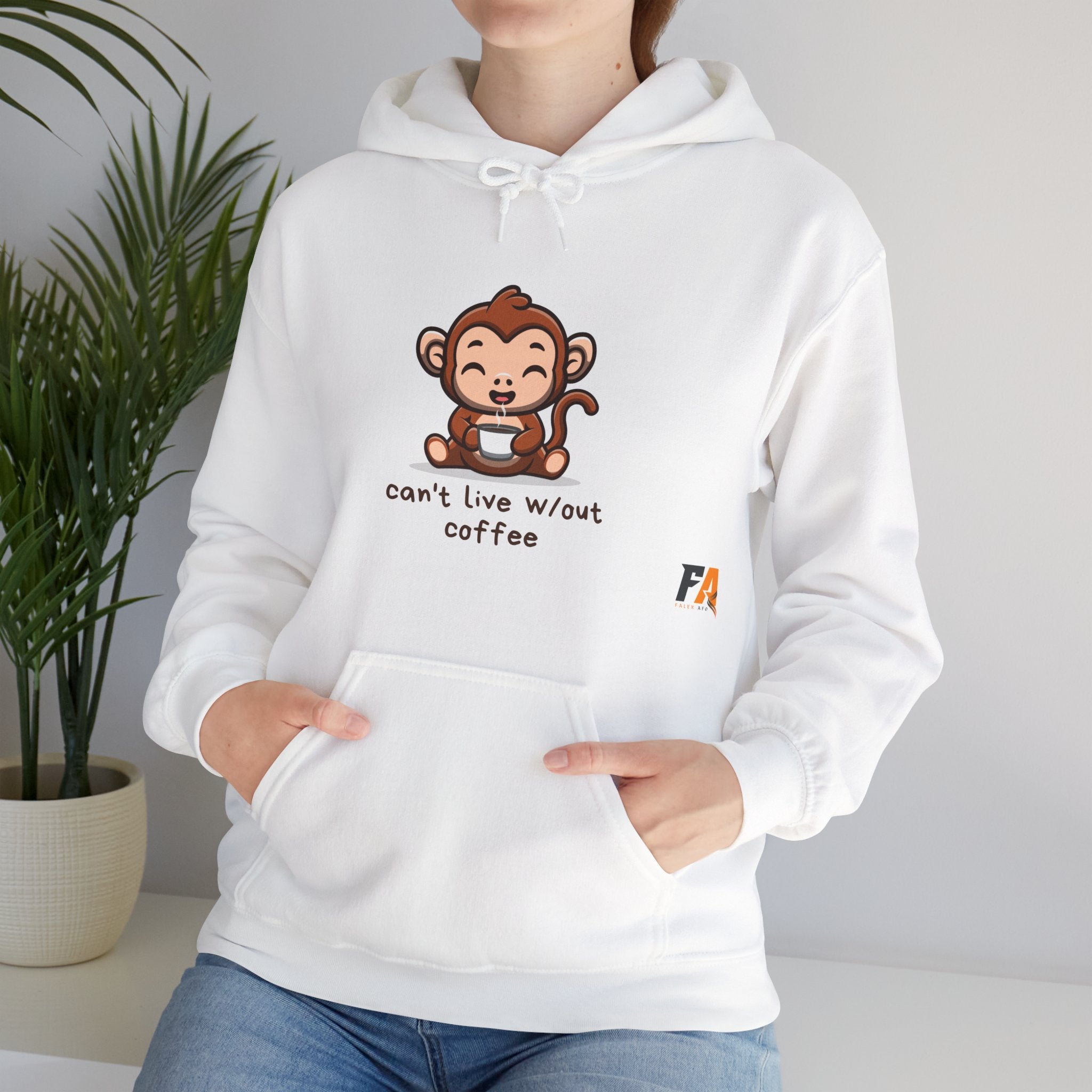 White Cute Monkey Drinking Coffee Hoodie