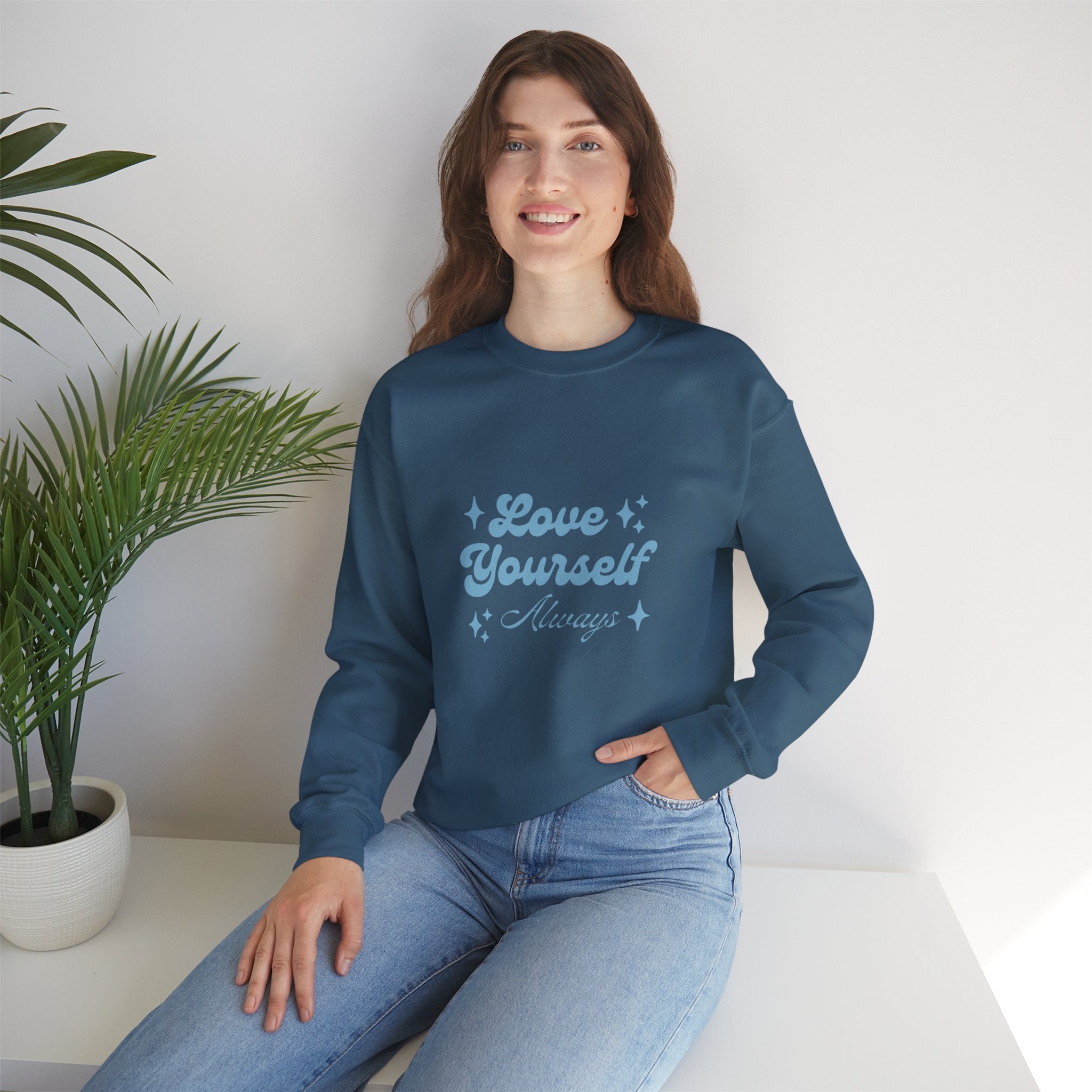 Blue Aesthetic Typography Love Yourself Sweatshirt