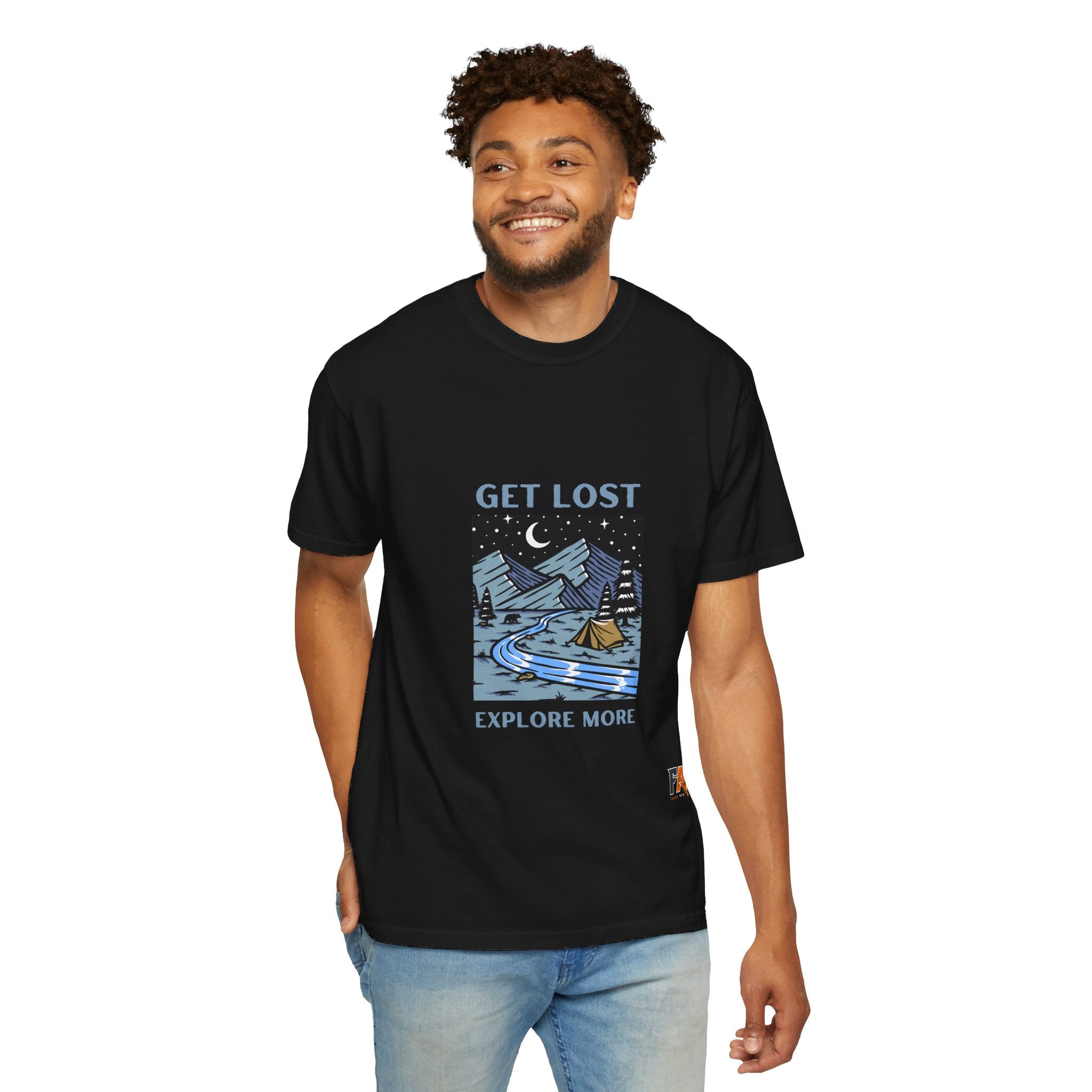 Blue and Black Dark & Trendy Travel and Adventure T-Shirt