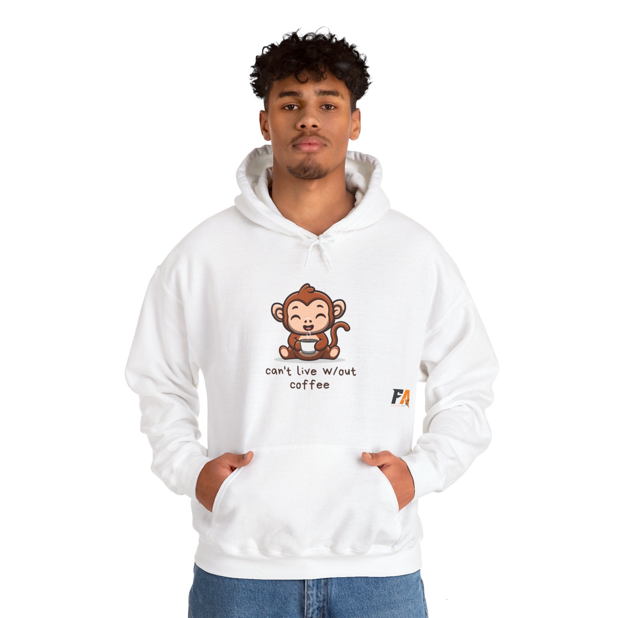 White Cute Monkey Drinking Coffee Hoodie