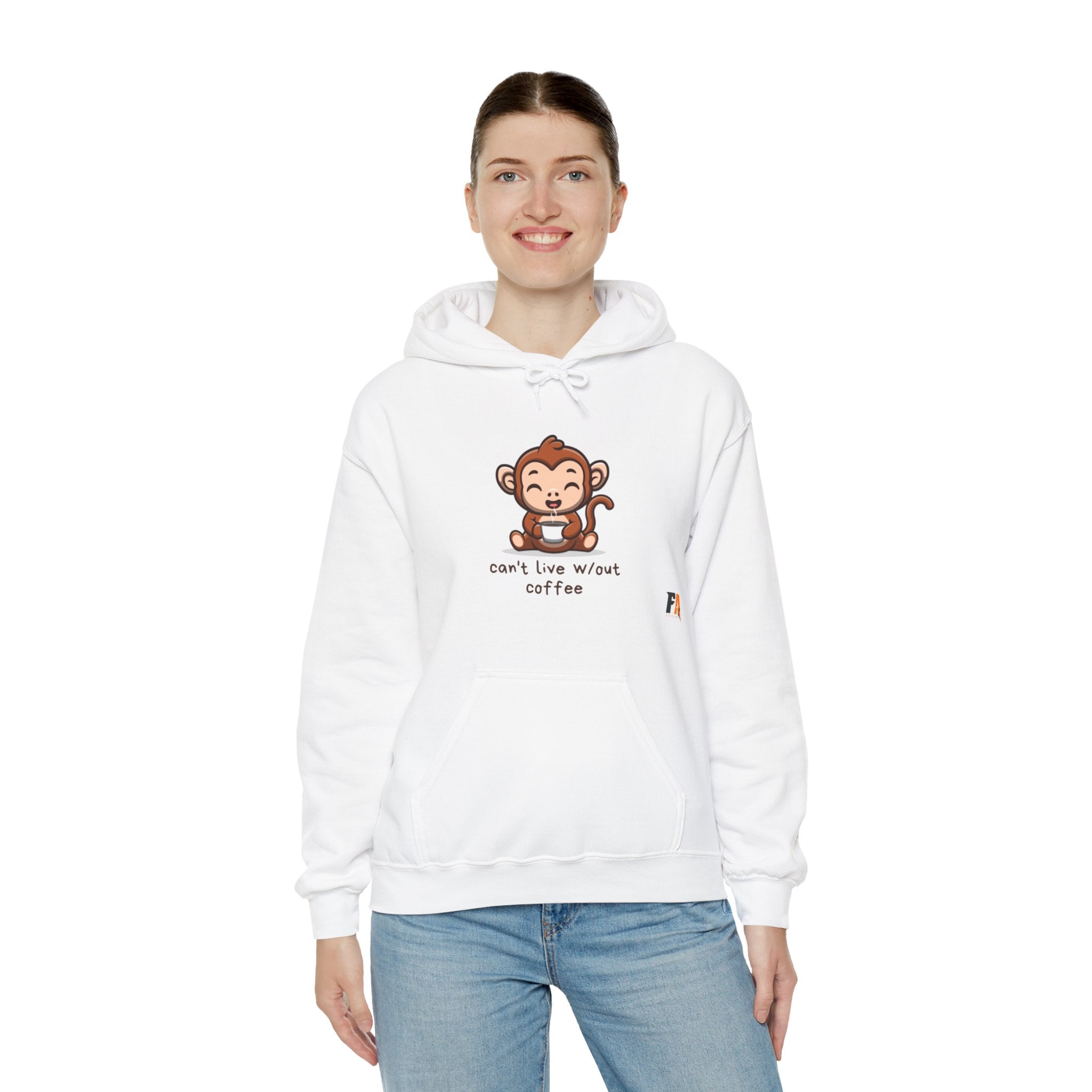 White Cute Monkey Drinking Coffee Hoodie