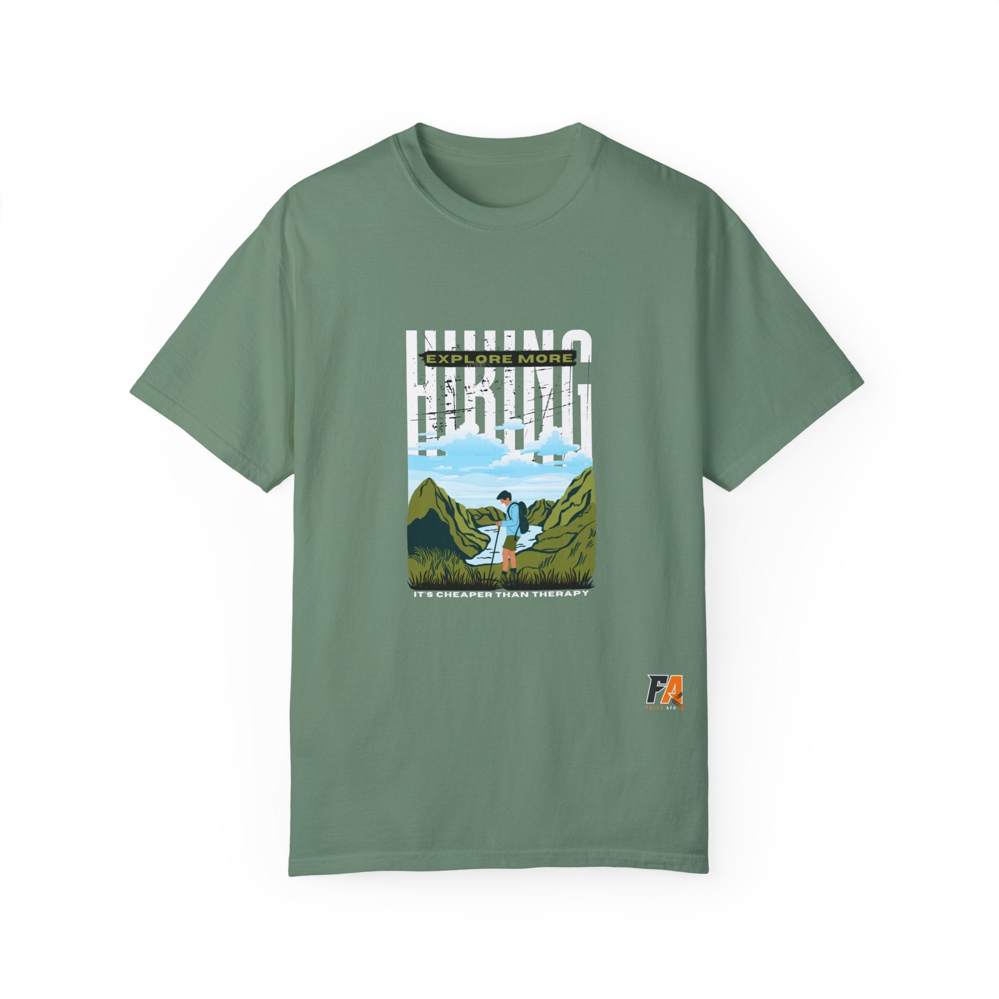 Black Green White Typography Illustrative Hiking T-Shirt