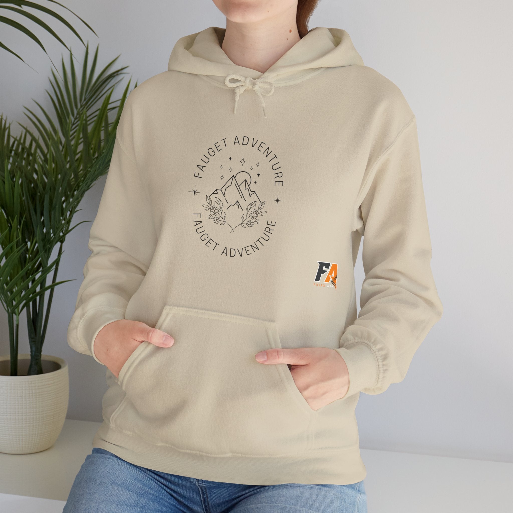 Black Beige Minimalist Adventure Logo Hoodie