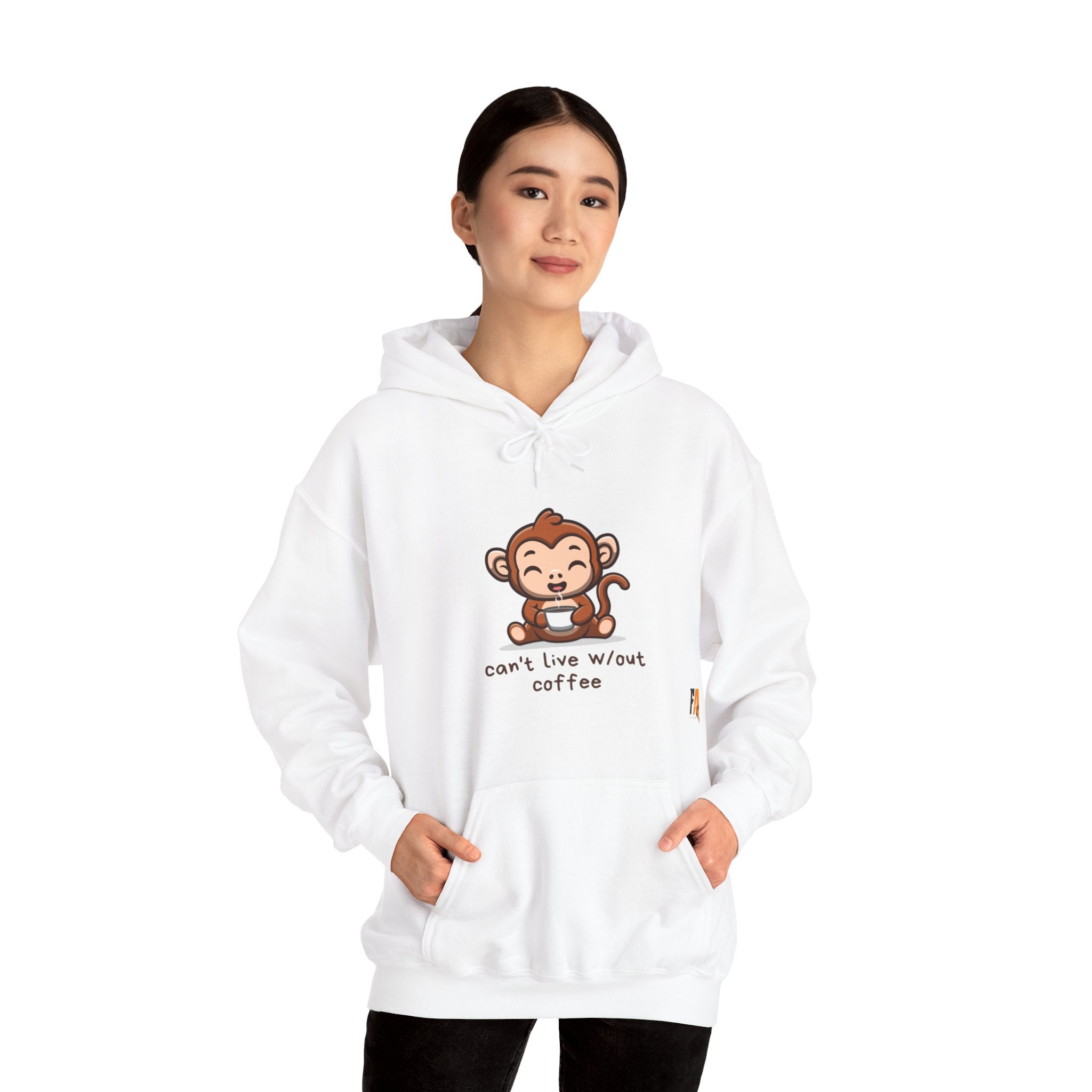 White Cute Monkey Drinking Coffee Hoodie