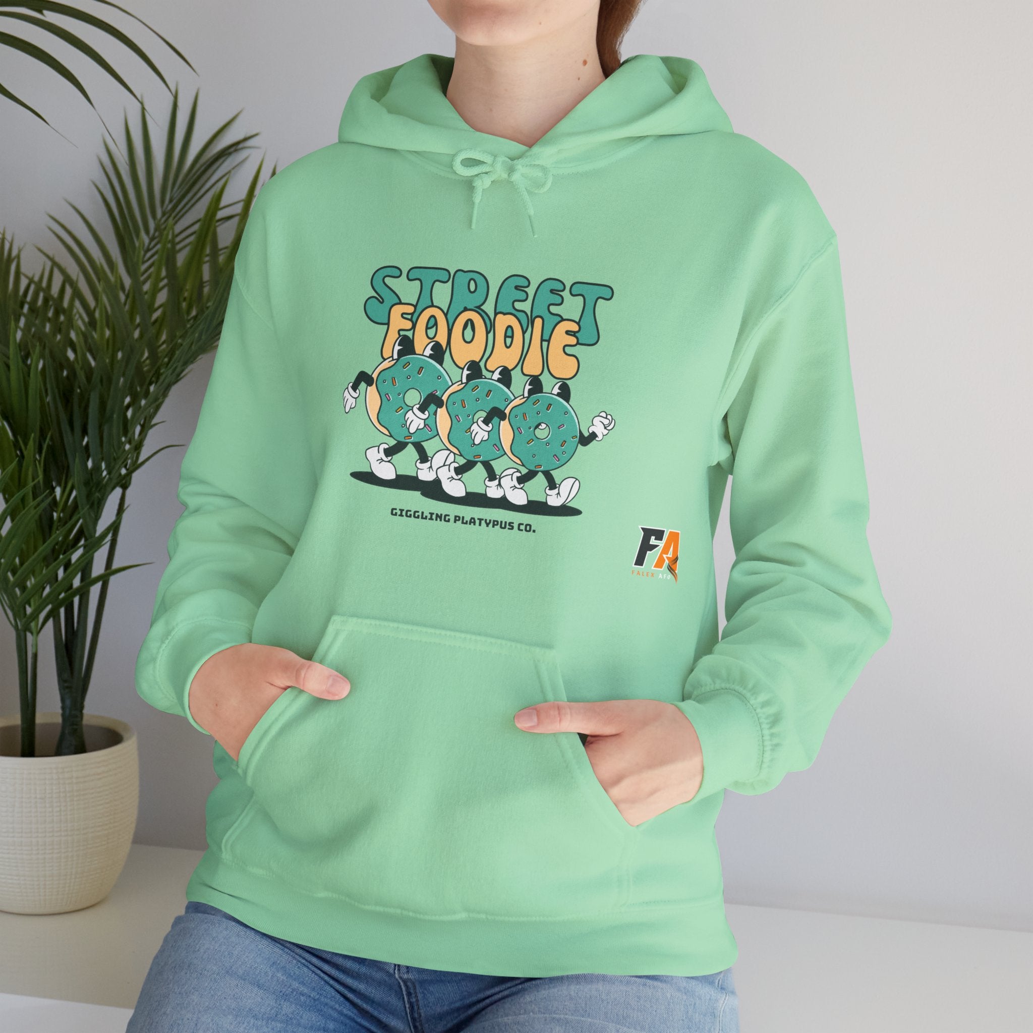 Green and Beige Cartoony Street Foodie Hoodie