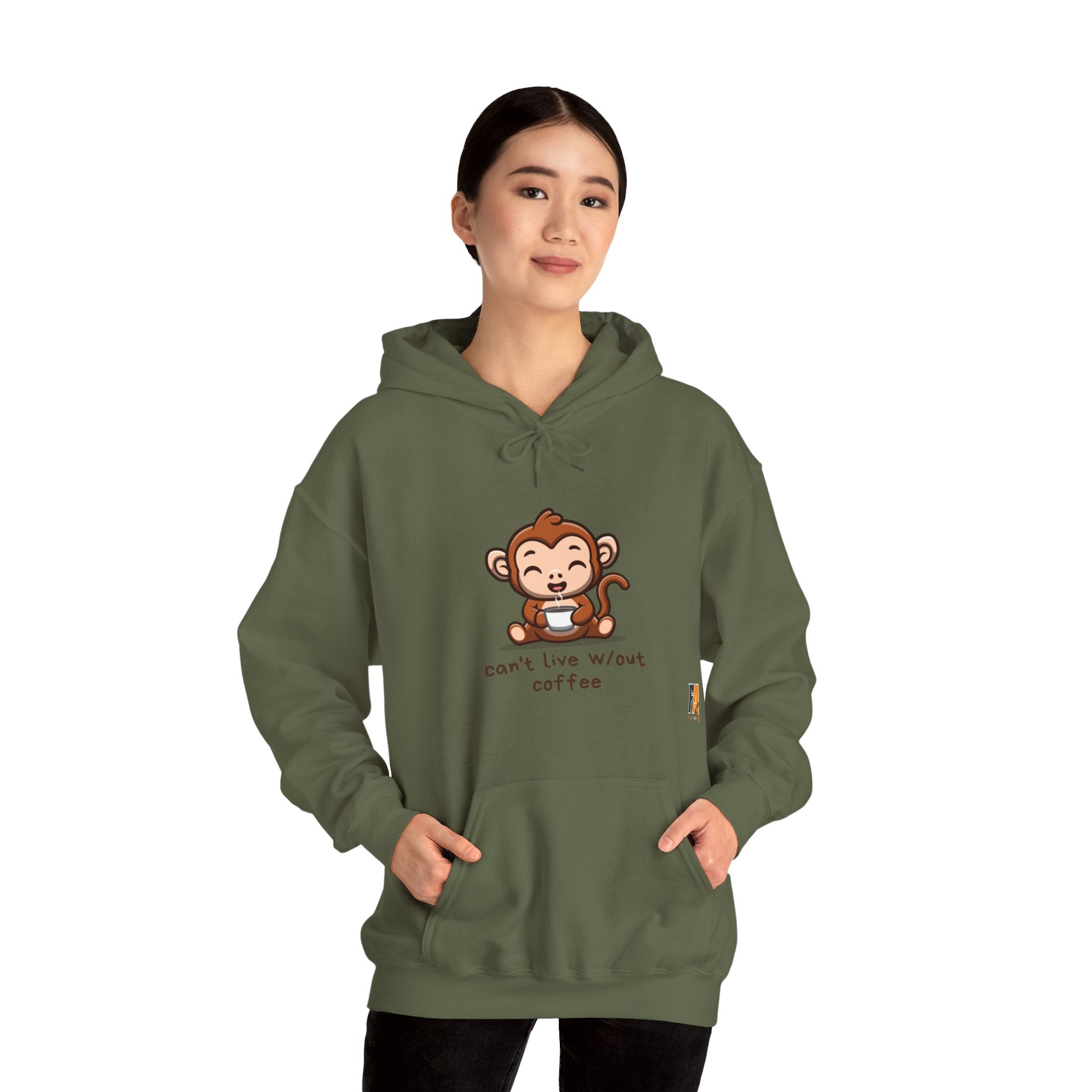 White Cute Monkey Drinking Coffee Hoodie