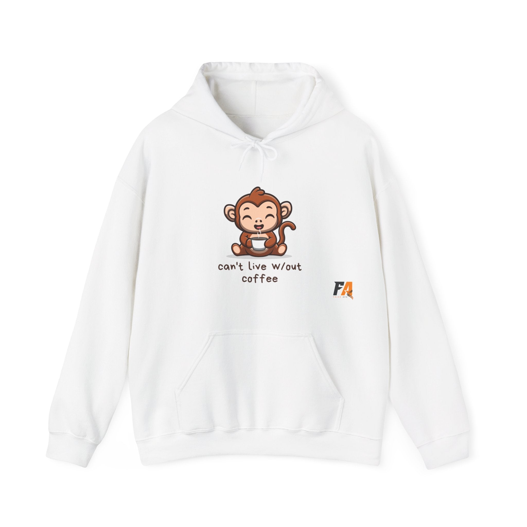 White Cute Monkey Drinking Coffee Hoodie