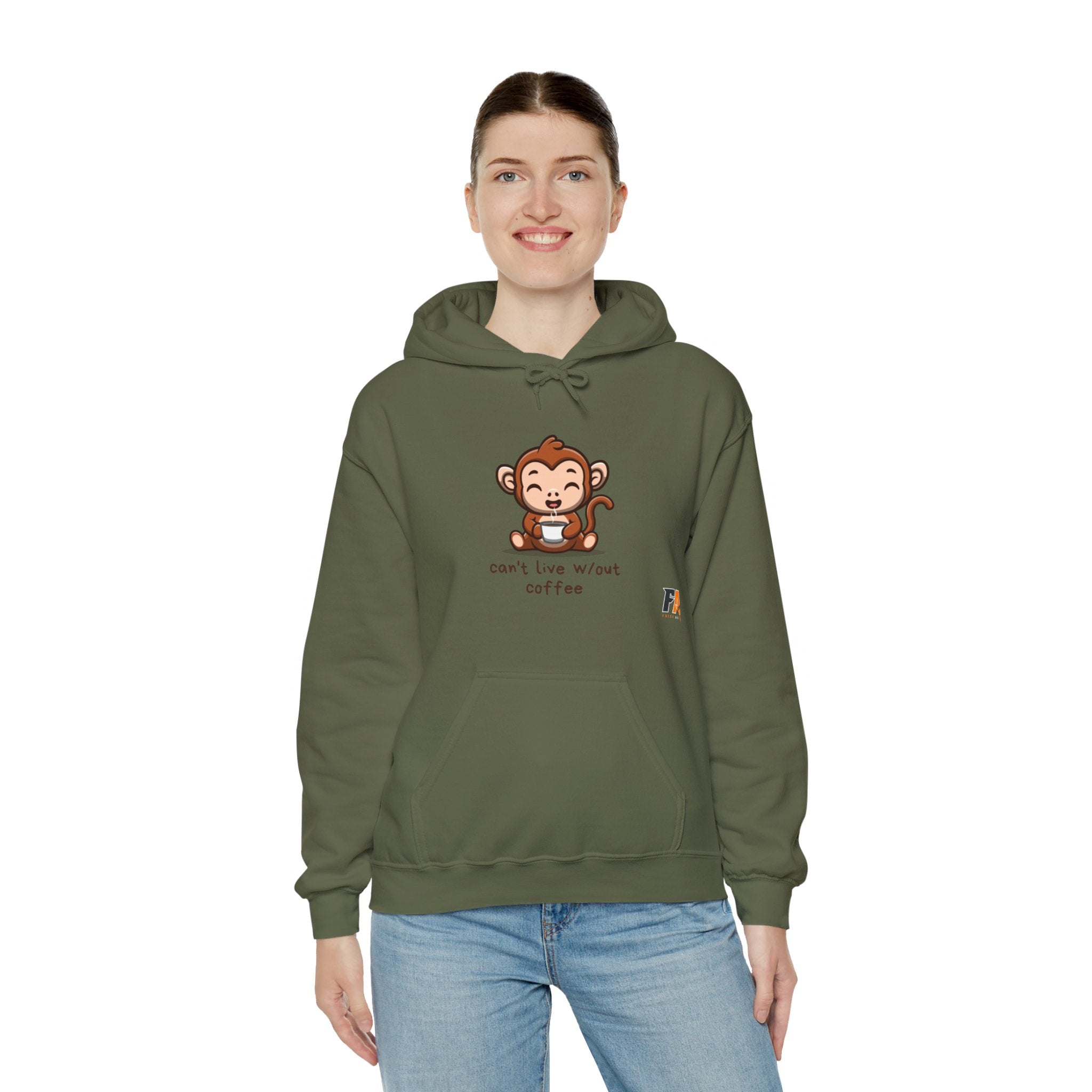 White Cute Monkey Drinking Coffee Hoodie