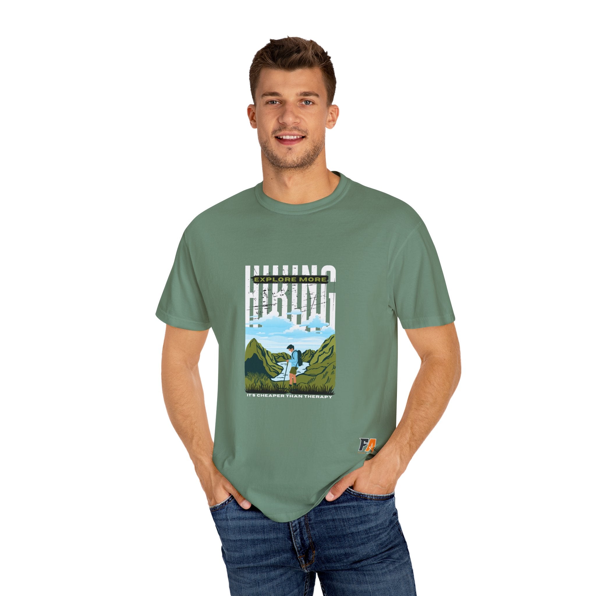 Black Green White Typography Illustrative Hiking T-Shirt