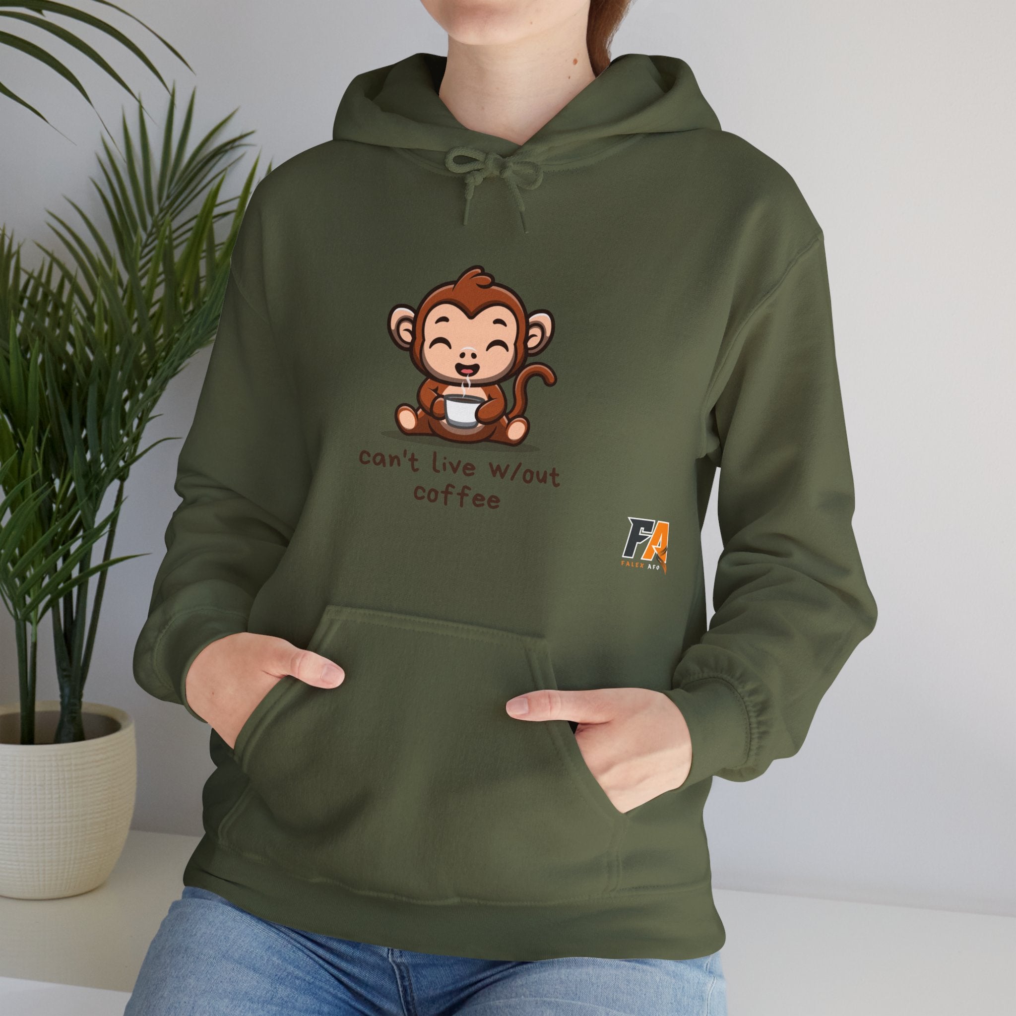 White Cute Monkey Drinking Coffee Hoodie