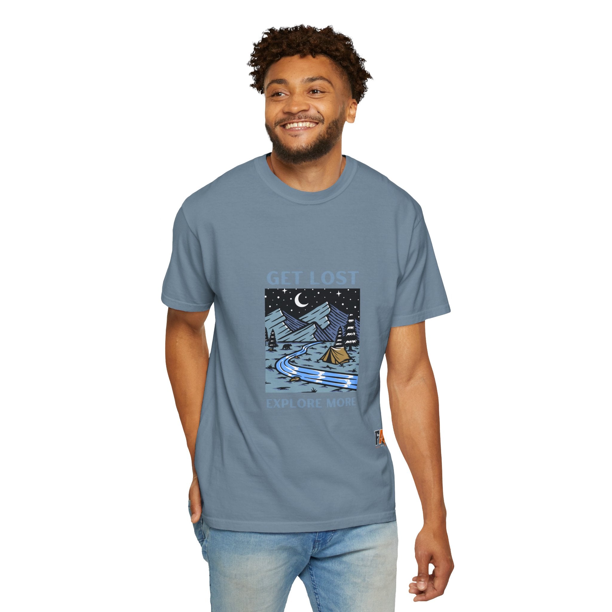 Blue and Black Dark & Trendy Travel and Adventure T-Shirt