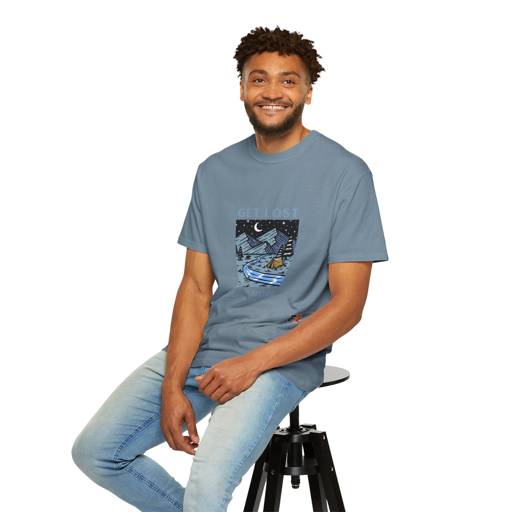 Blue and Black Dark & Trendy Travel and Adventure T-Shirt