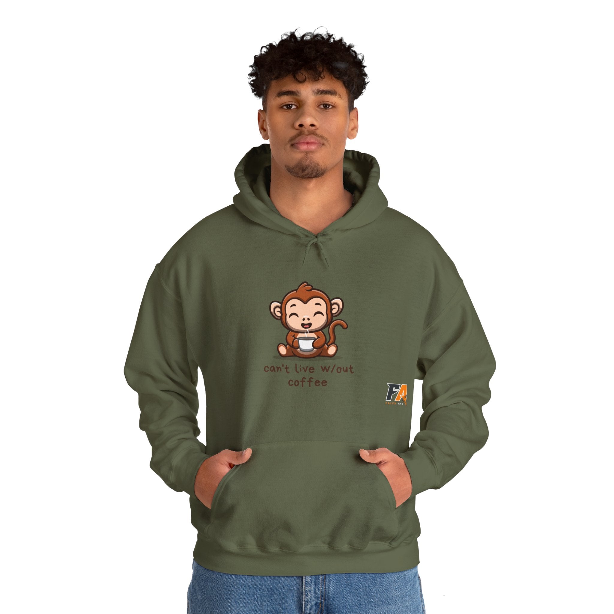 White Cute Monkey Drinking Coffee Hoodie