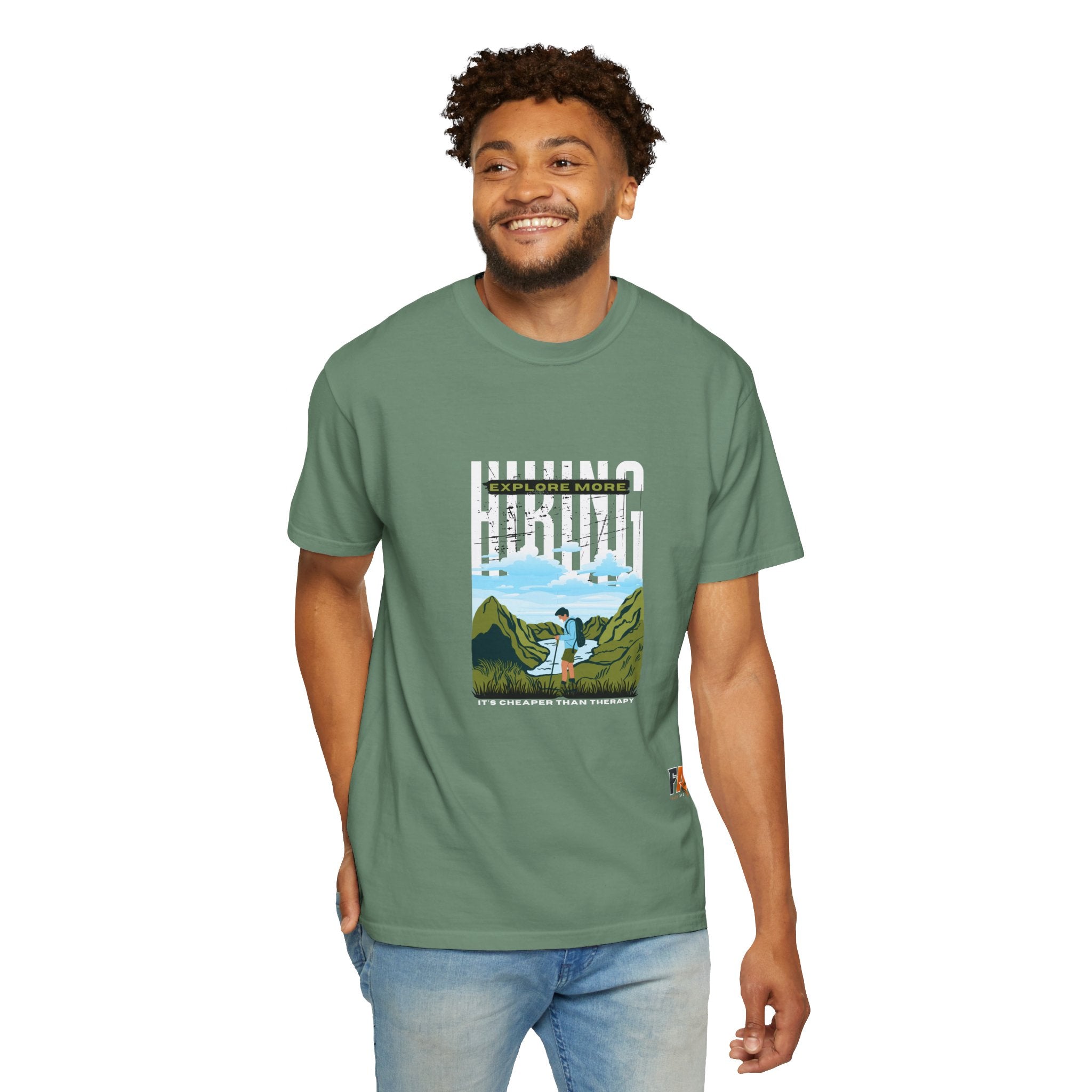 Black Green White Typography Illustrative Hiking T-Shirt