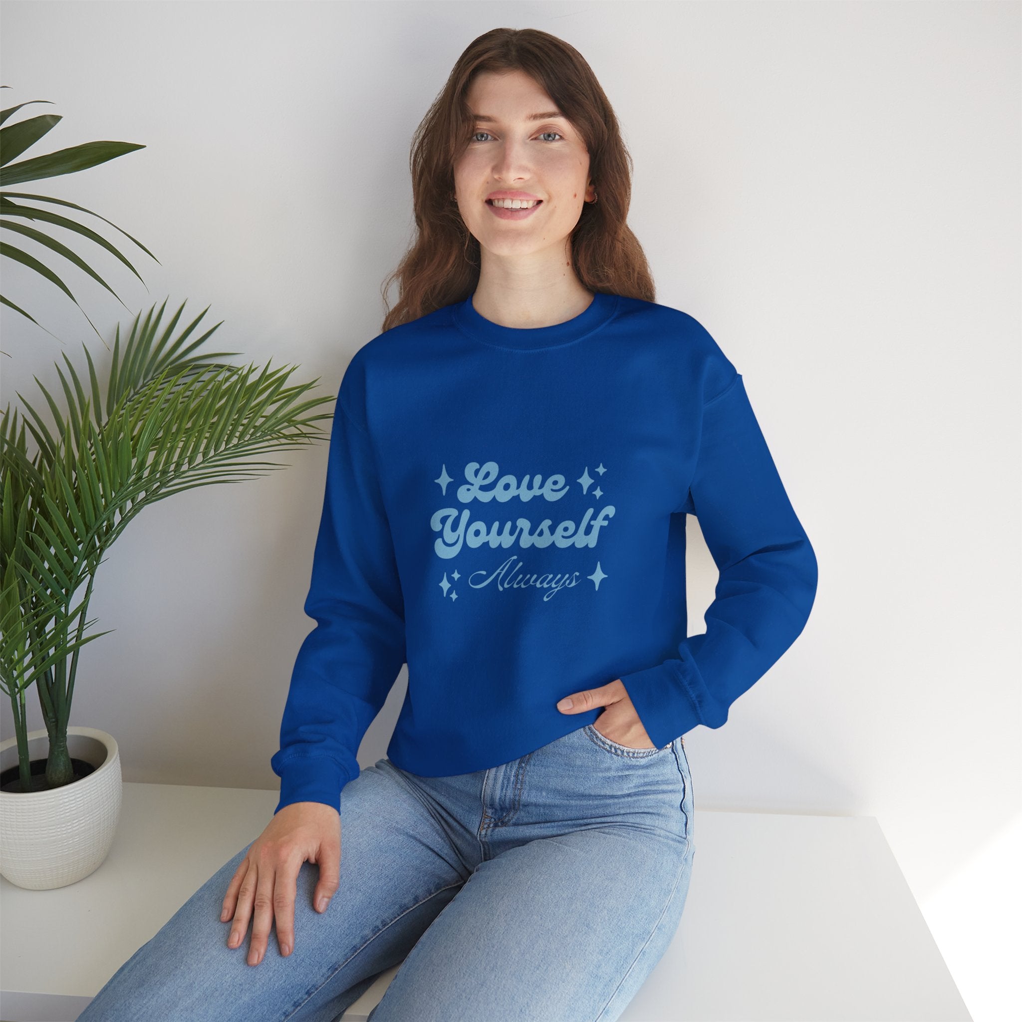 Blue Aesthetic Typography Love Yourself Sweatshirt